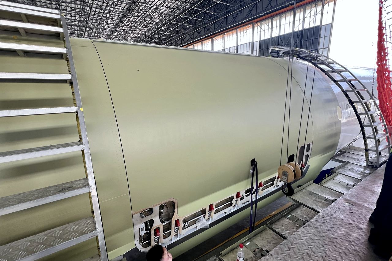 Fuselage section in primer at the conversion house